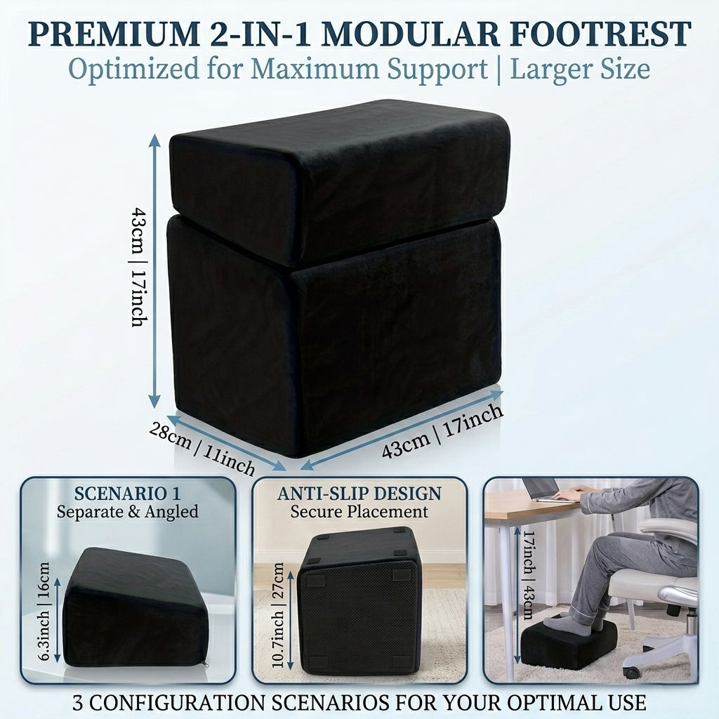 Adjustable Under-Desk Foot Rest for Office Posture, Ergonomic Footrest, 3 Heights