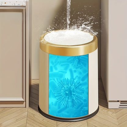 Oval Press-Top Trash Can with Inner Bucket, Slim Bathroom Waste Bin