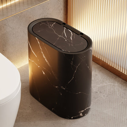 Marble Pattern Trash Can with Lid, Slim Bathroom & Kitchen Bin, 3 Finishes