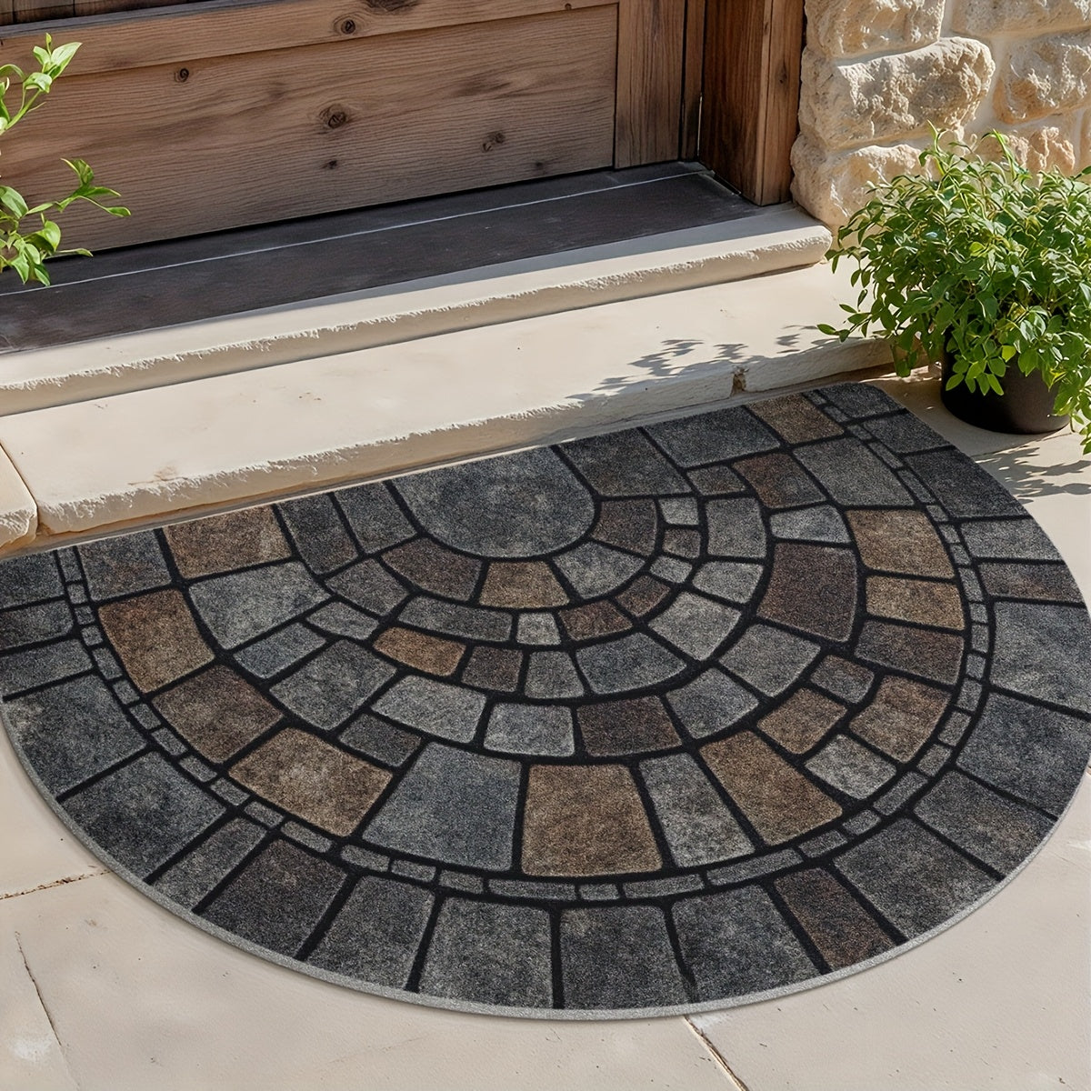 Half-Circle Mosaic Doormat, Non-Slip Indoor & Outdoor Entrance Mat, 45x75 60x90cm