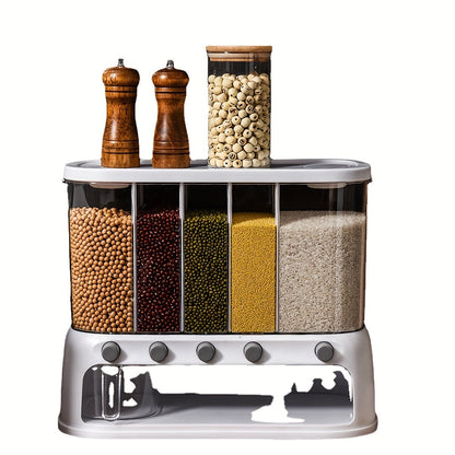 Airtight Grain Storage Dispenser, Multi-Compartment Pantry Container with Flip Lid