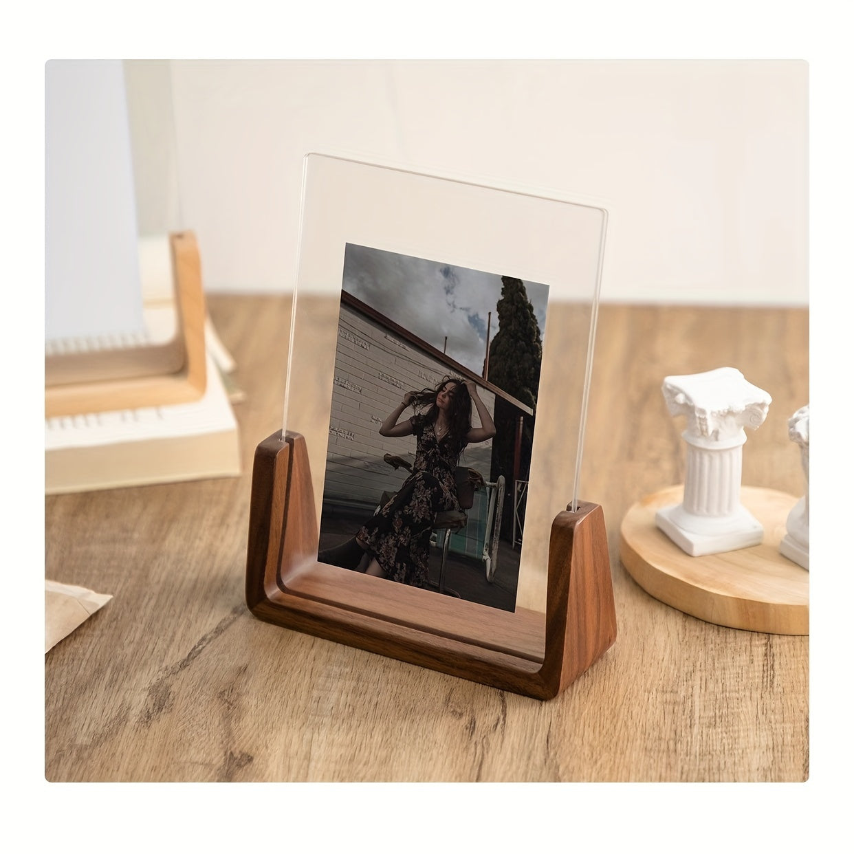 Acrylic & Wood Photo Frame, Modern Minimalist Desk Picture Display