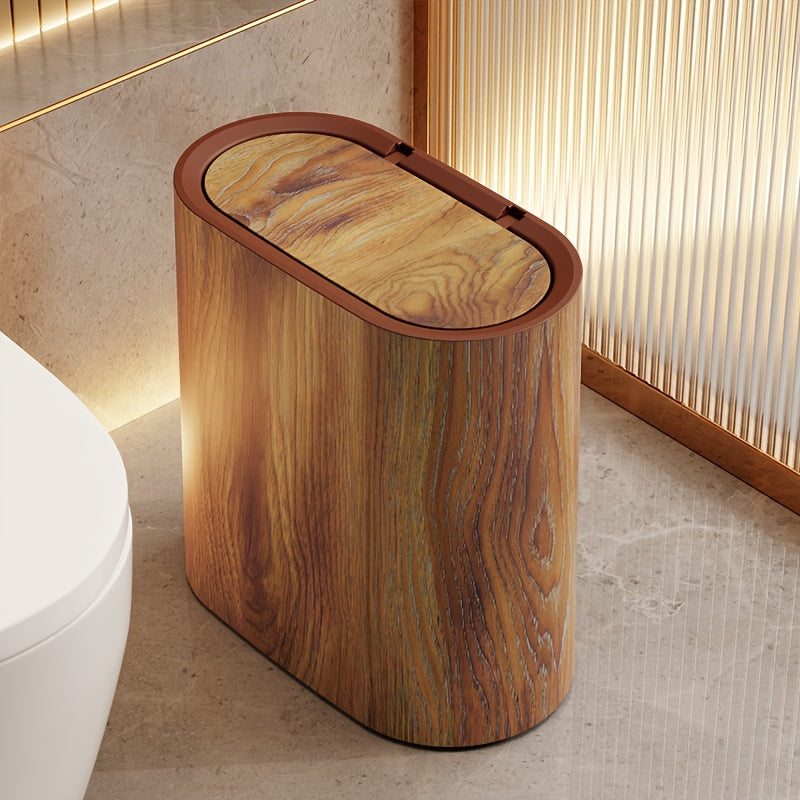 Marble Pattern Trash Can with Lid, Slim Bathroom & Kitchen Bin, 3 Finishes