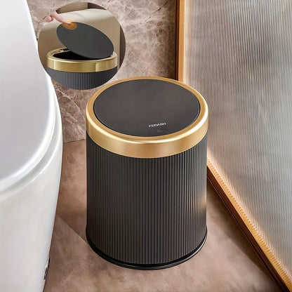 Oval Press-Top Trash Can with Inner Bucket, Slim Bathroom Waste Bin