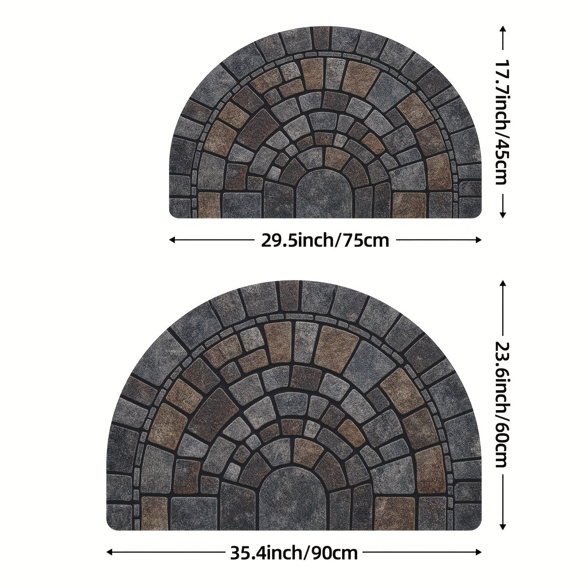 Half-Circle Mosaic Doormat, Non-Slip Indoor & Outdoor Entrance Mat, 45x75 60x90cm