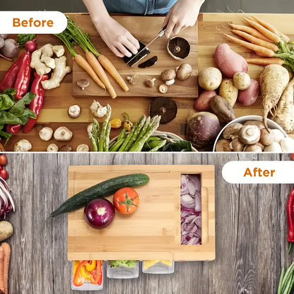 Bamboo Cutting Board with Trays & Graters, Multifunctional Kitchen Prep Station