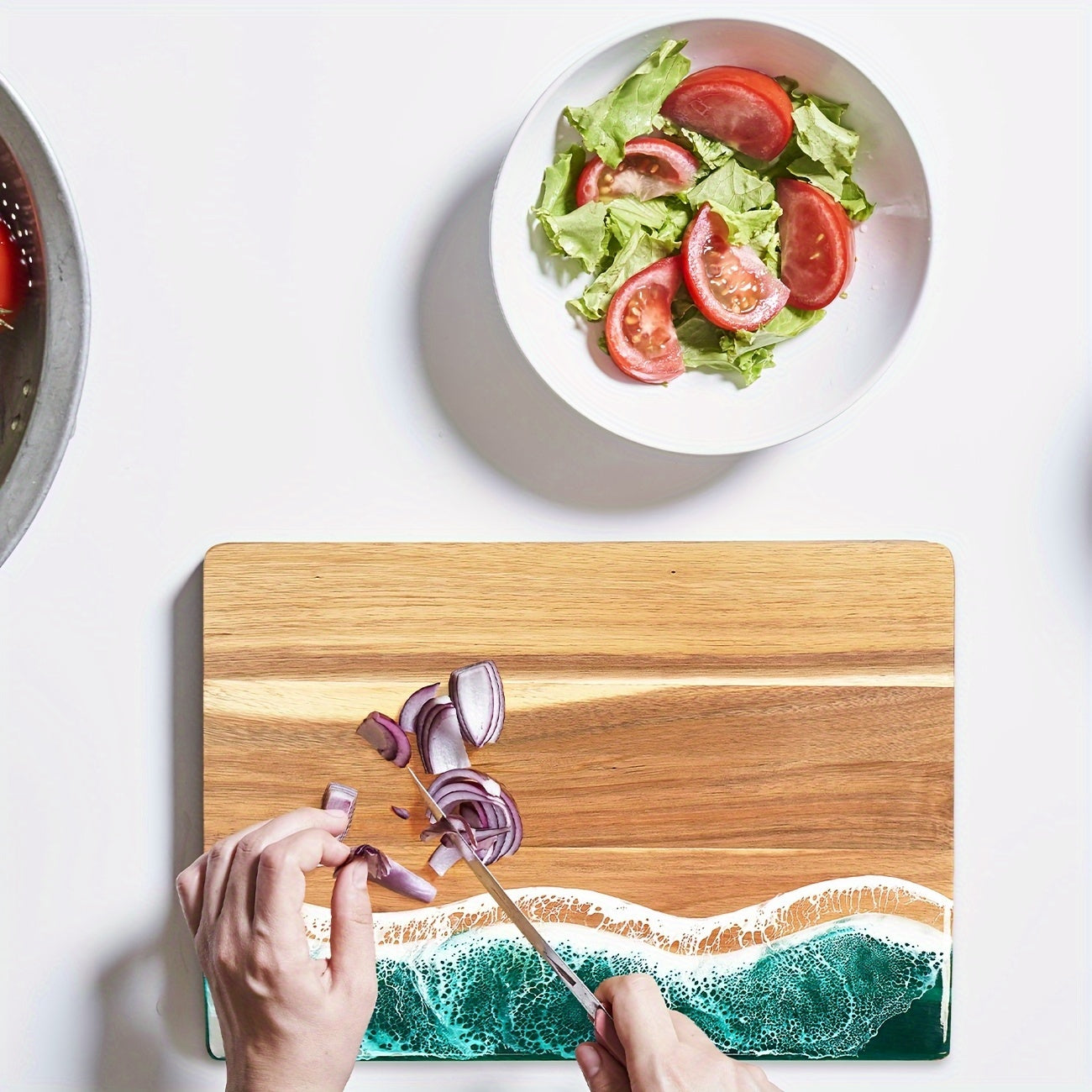 Resin & Acacia Wood Cutting Board, Ocean Wave Cheese & Serving Board