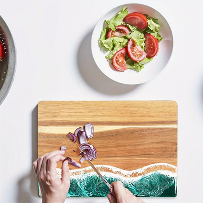Resin & Acacia Wood Cutting Board, Ocean Wave Cheese & Serving Board