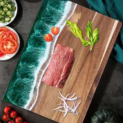 Resin & Acacia Wood Cutting Board, Ocean Wave Cheese & Serving Board