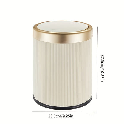 Oval Press-Top Trash Can with Inner Bucket, Slim Bathroom Waste Bin