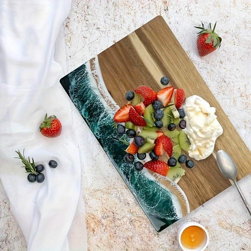 Resin & Acacia Wood Cutting Board, Ocean Wave Cheese & Serving Board