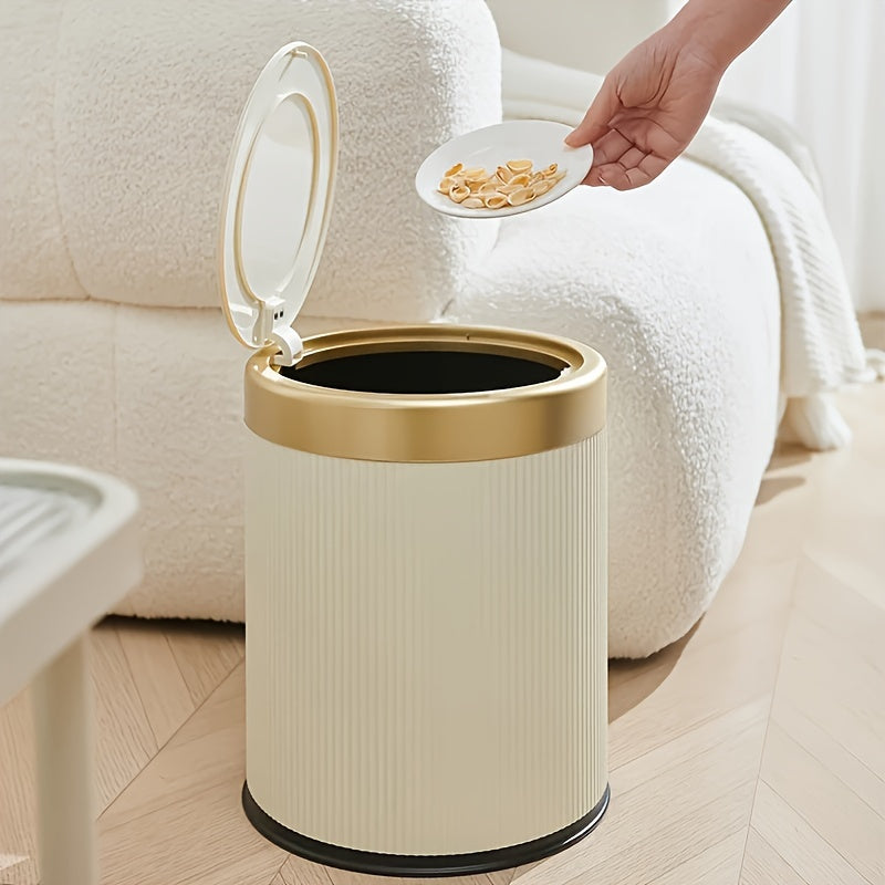 Oval Press-Top Trash Can with Inner Bucket, Slim Bathroom Waste Bin