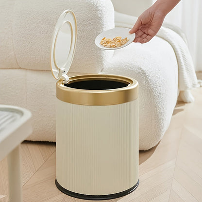 Oval Press-Top Trash Can with Inner Bucket, Slim Bathroom Waste Bin