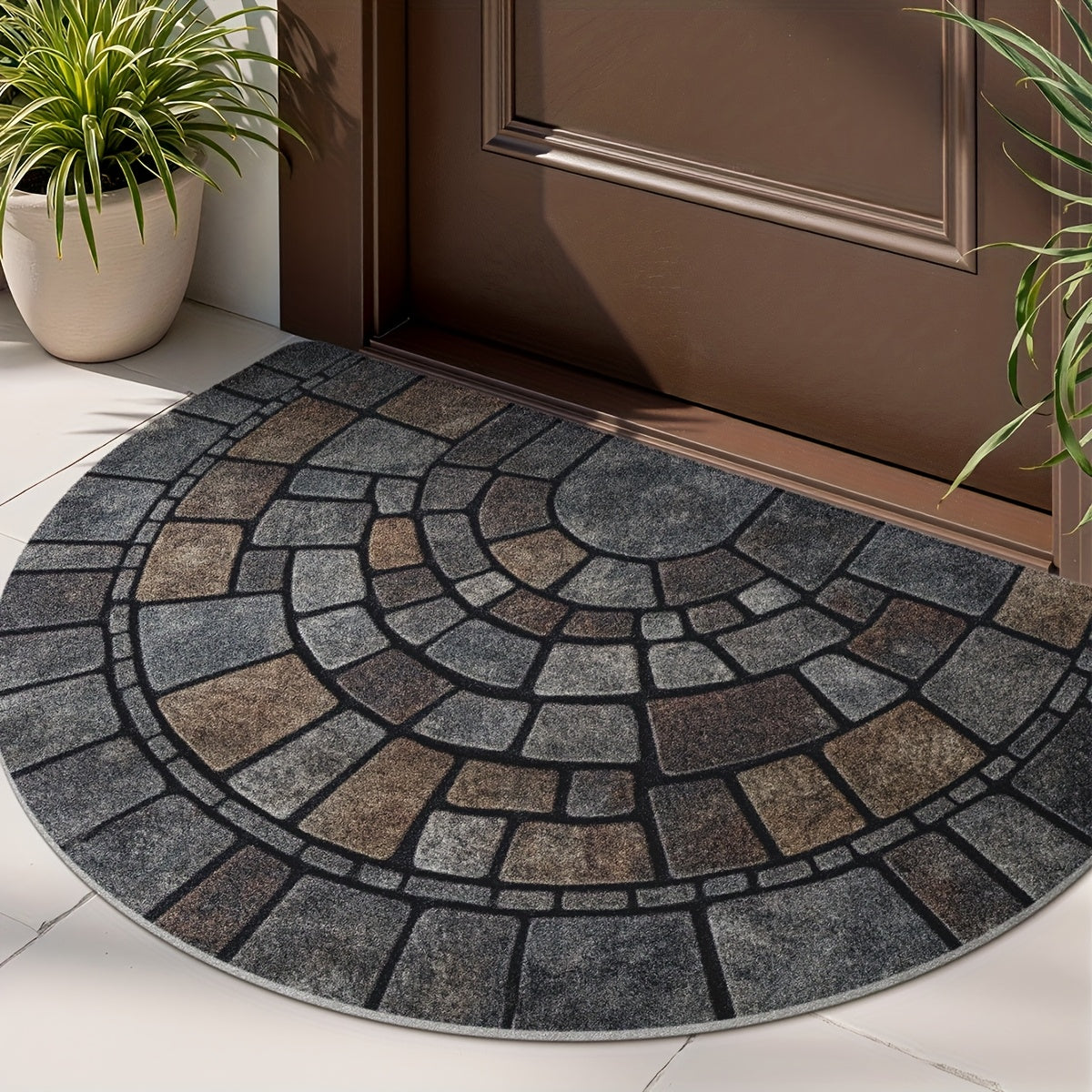 Half-Circle Mosaic Doormat, Non-Slip Indoor & Outdoor Entrance Mat, 45x75 60x90cm