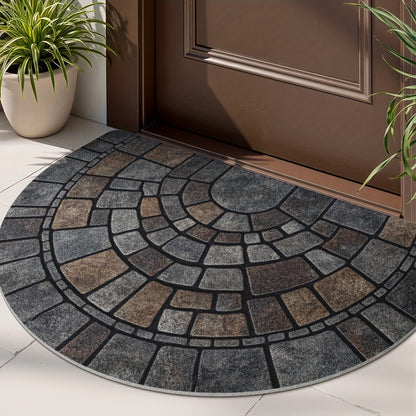 Half-Circle Mosaic Doormat, Non-Slip Indoor & Outdoor Entrance Mat, 45x75 60x90cm