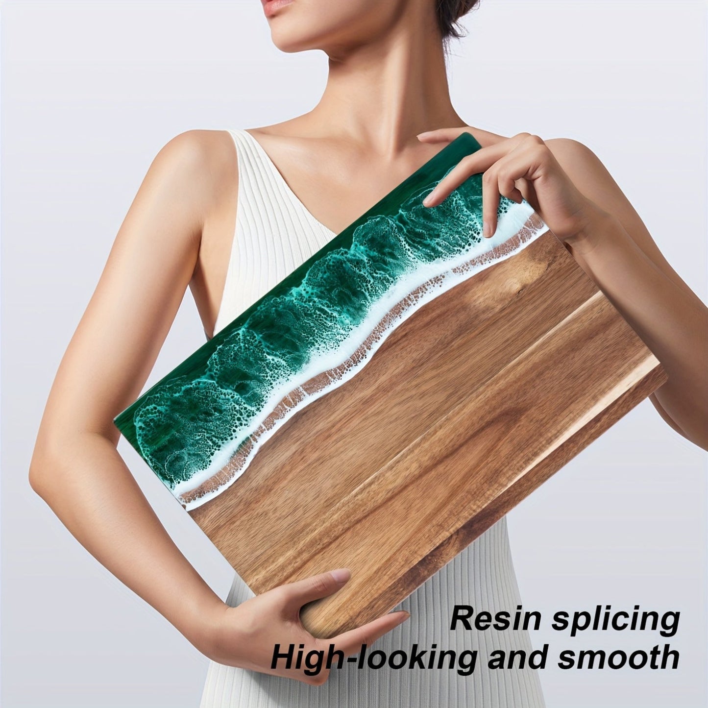 Resin & Acacia Wood Cutting Board, Ocean Wave Cheese & Serving Board