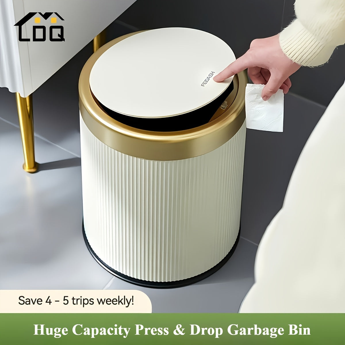 Oval Press-Top Trash Can with Inner Bucket, Slim Bathroom Waste Bin