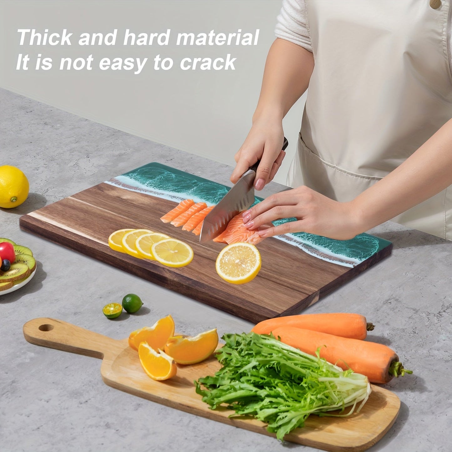 Resin & Acacia Wood Cutting Board, Ocean Wave Cheese & Serving Board