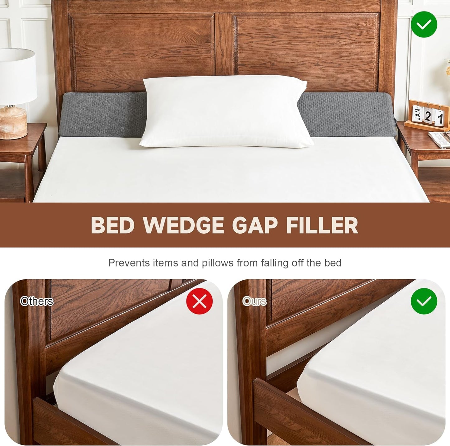 Bed Wedge Gap Filler, Headboard & Mattress Gap Pillow, Twin Full Queen King