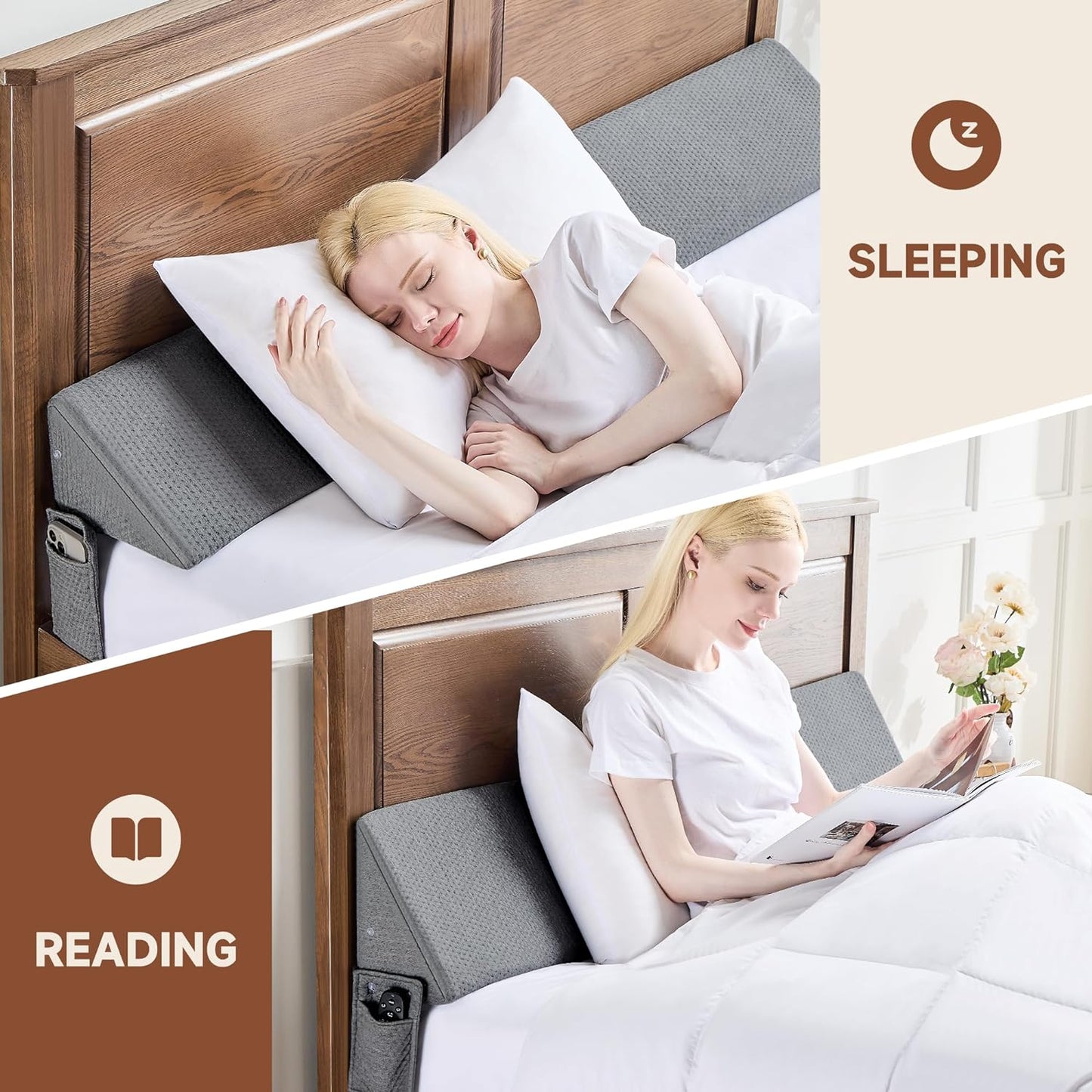 Bed Wedge Gap Filler, Headboard & Mattress Gap Pillow, Twin Full Queen King