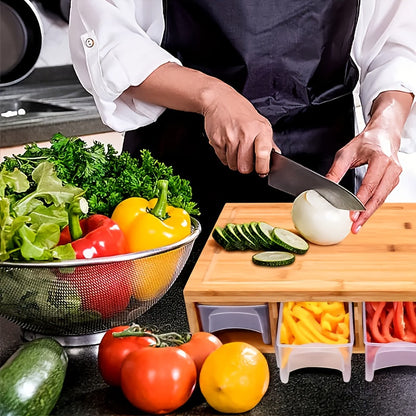 Bamboo Cutting Board with Trays & Graters, Multifunctional Kitchen Prep Station