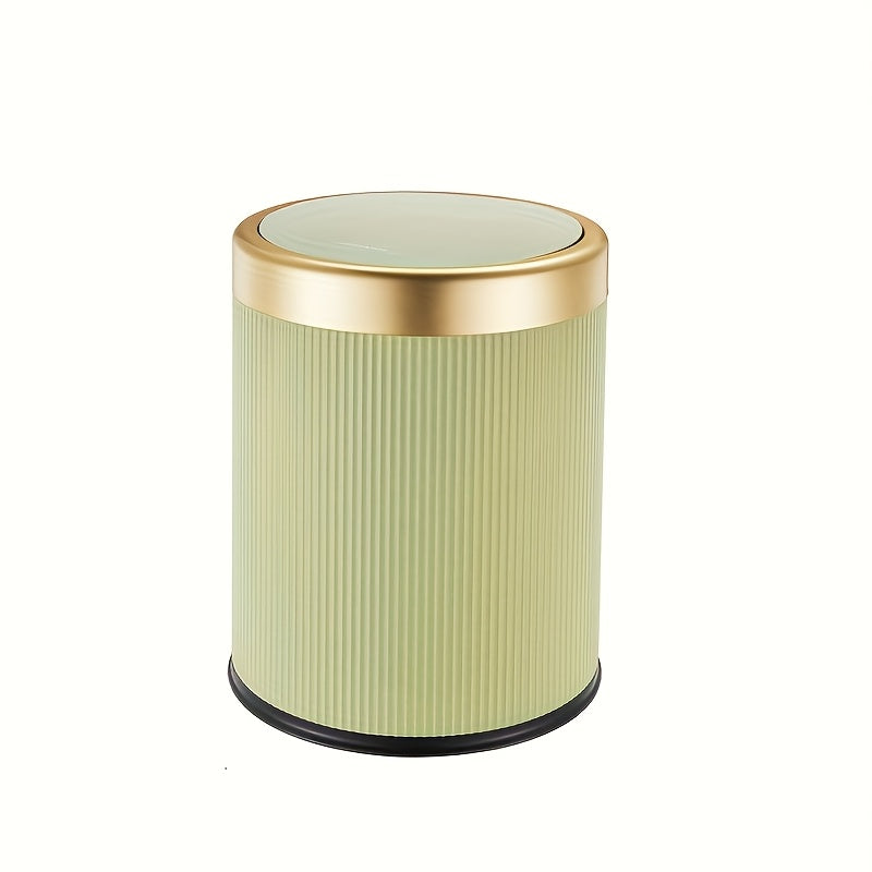Oval Press-Top Trash Can with Inner Bucket, Slim Bathroom Waste Bin