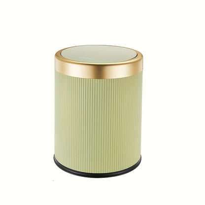Oval Press-Top Trash Can with Inner Bucket, Slim Bathroom Waste Bin