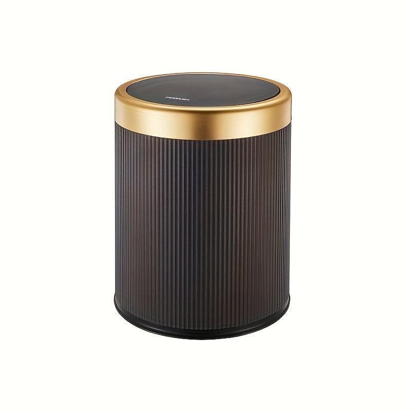 Oval Press-Top Trash Can with Inner Bucket, Slim Bathroom Waste Bin