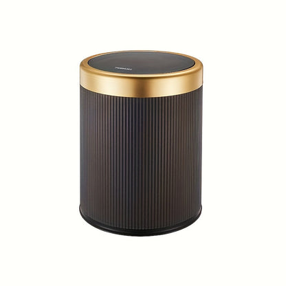 Oval Press-Top Trash Can with Inner Bucket, Slim Bathroom Waste Bin
