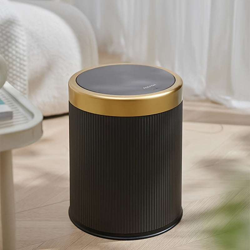 Oval Press-Top Trash Can with Inner Bucket, Slim Bathroom Waste Bin
