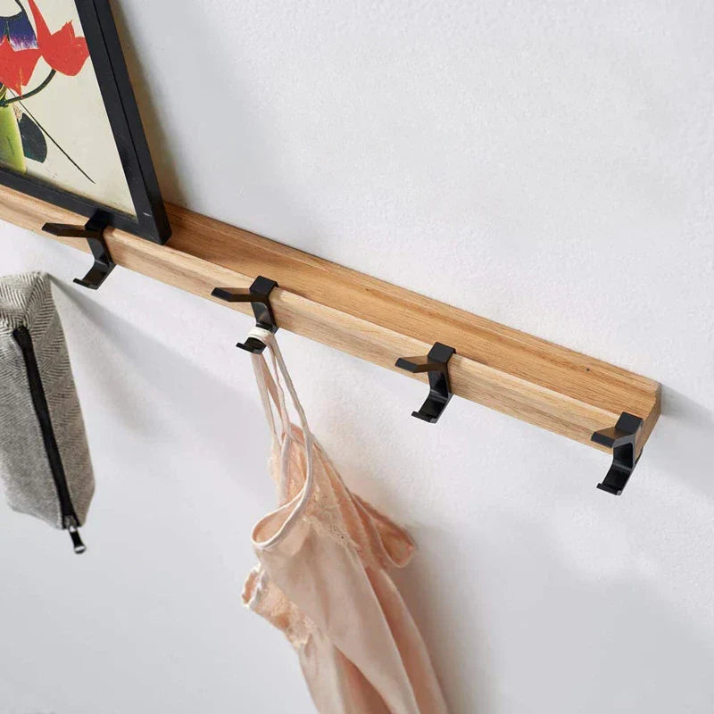 Wall-Mounted Coat Rack with Adjustable Dual Hooks, Black & Wood Entryway Rack