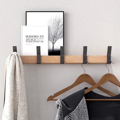Wall-Mounted Coat Rack with Adjustable Dual Hooks, Black & Wood Entryway Rack