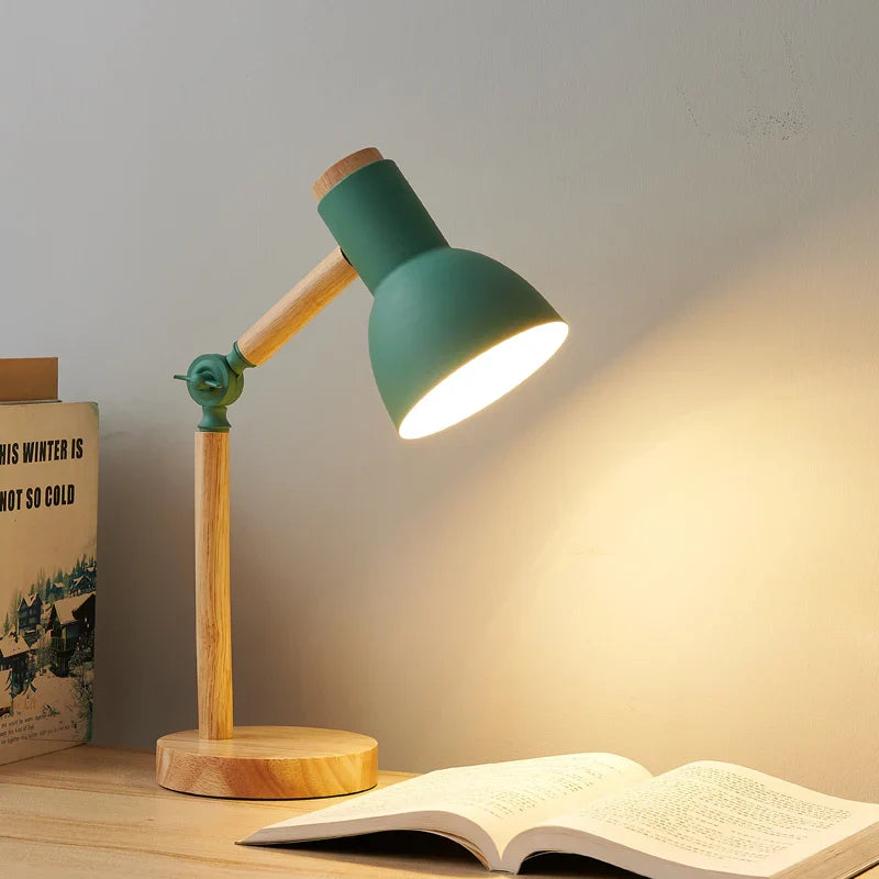Nordic Wooden Desk Lamp, Adjustable Modern LED Table Light, 5 Colors