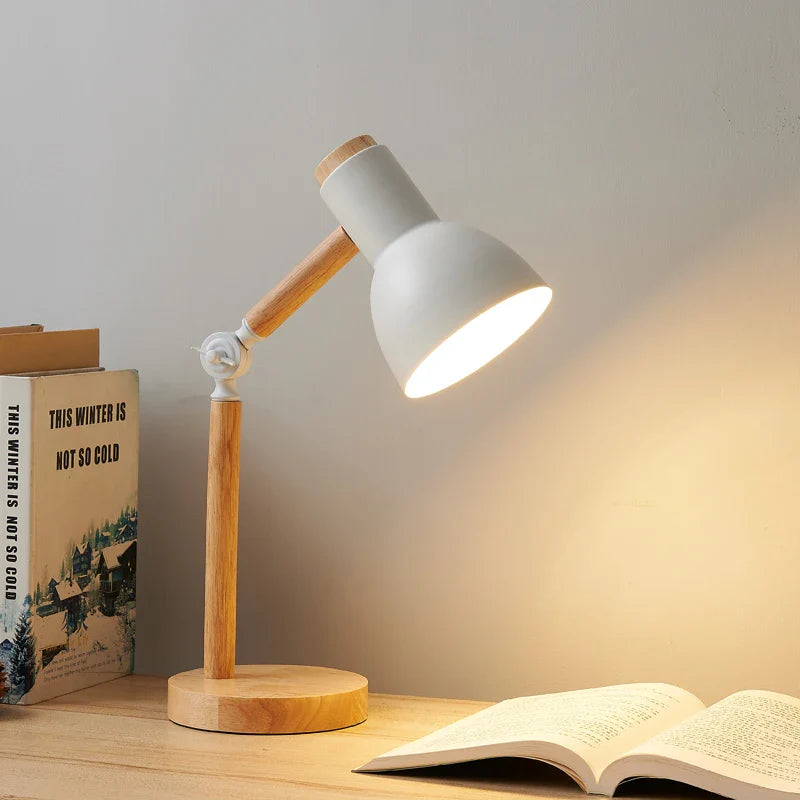 Nordic Wooden Desk Lamp, Adjustable Modern LED Table Light, 5 Colors