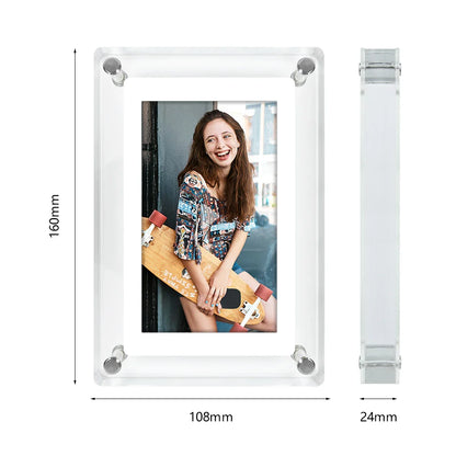Acrylic Digital Photo Frame, Portable IPS Display with Built-in Battery