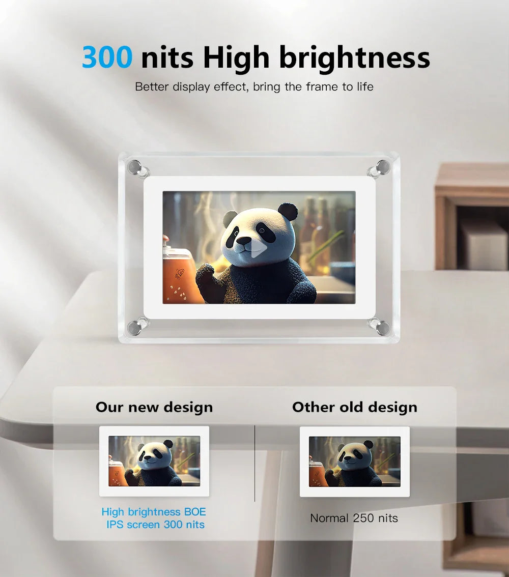 Acrylic Digital Photo Frame, Portable IPS Display with Built-in Battery