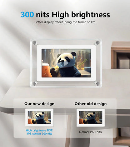 Acrylic Digital Photo Frame, Portable IPS Display with Built-in Battery