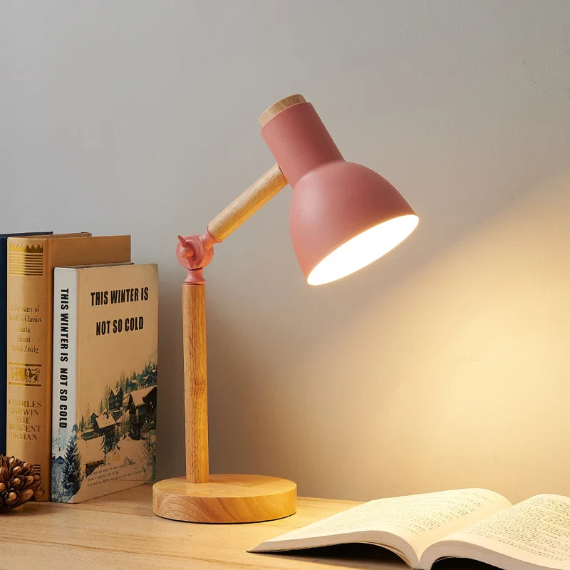 Nordic Wooden Desk Lamp, Adjustable Modern LED Table Light, 5 Colors