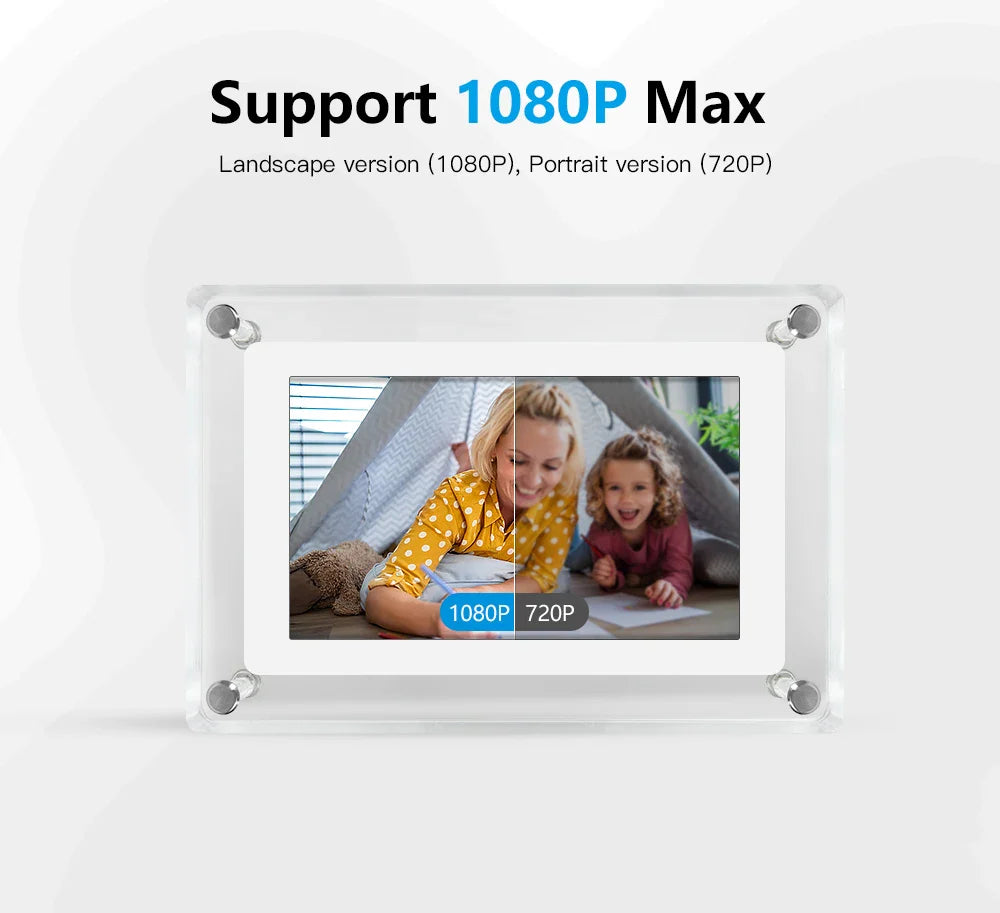 Acrylic Digital Photo Frame, Portable IPS Display with Built-in Battery