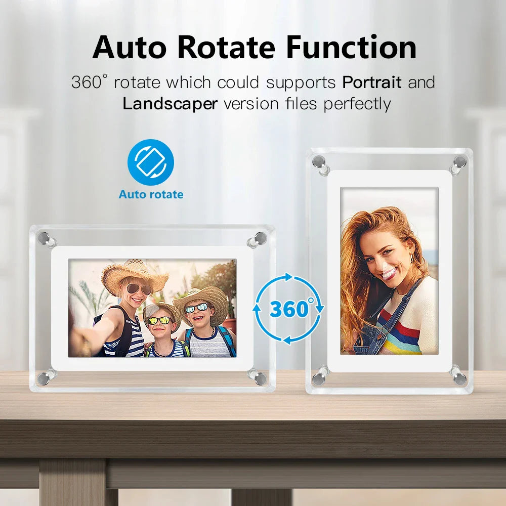 Acrylic Digital Photo Frame, Portable IPS Display with Built-in Battery