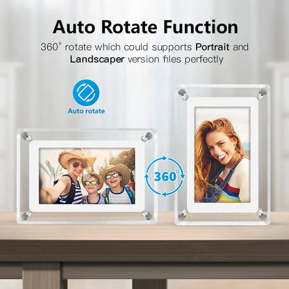 Acrylic Digital Photo Frame, Portable IPS Display with Built-in Battery