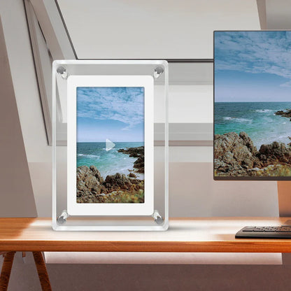 Acrylic Digital Photo Frame, Portable IPS Display with Built-in Battery