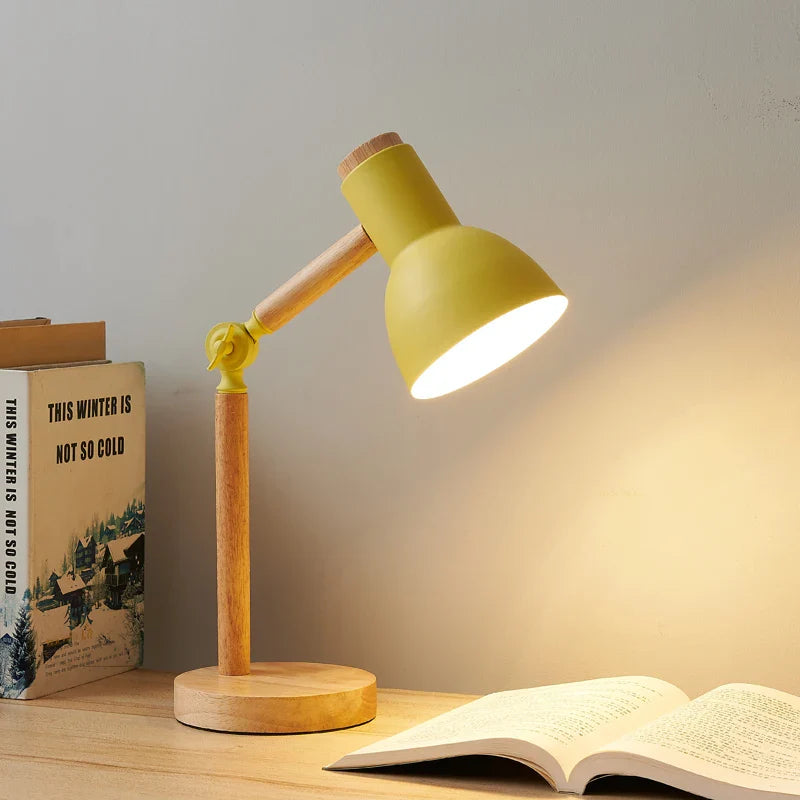 Nordic Wooden Desk Lamp, Adjustable Modern LED Table Light, 5 Colors