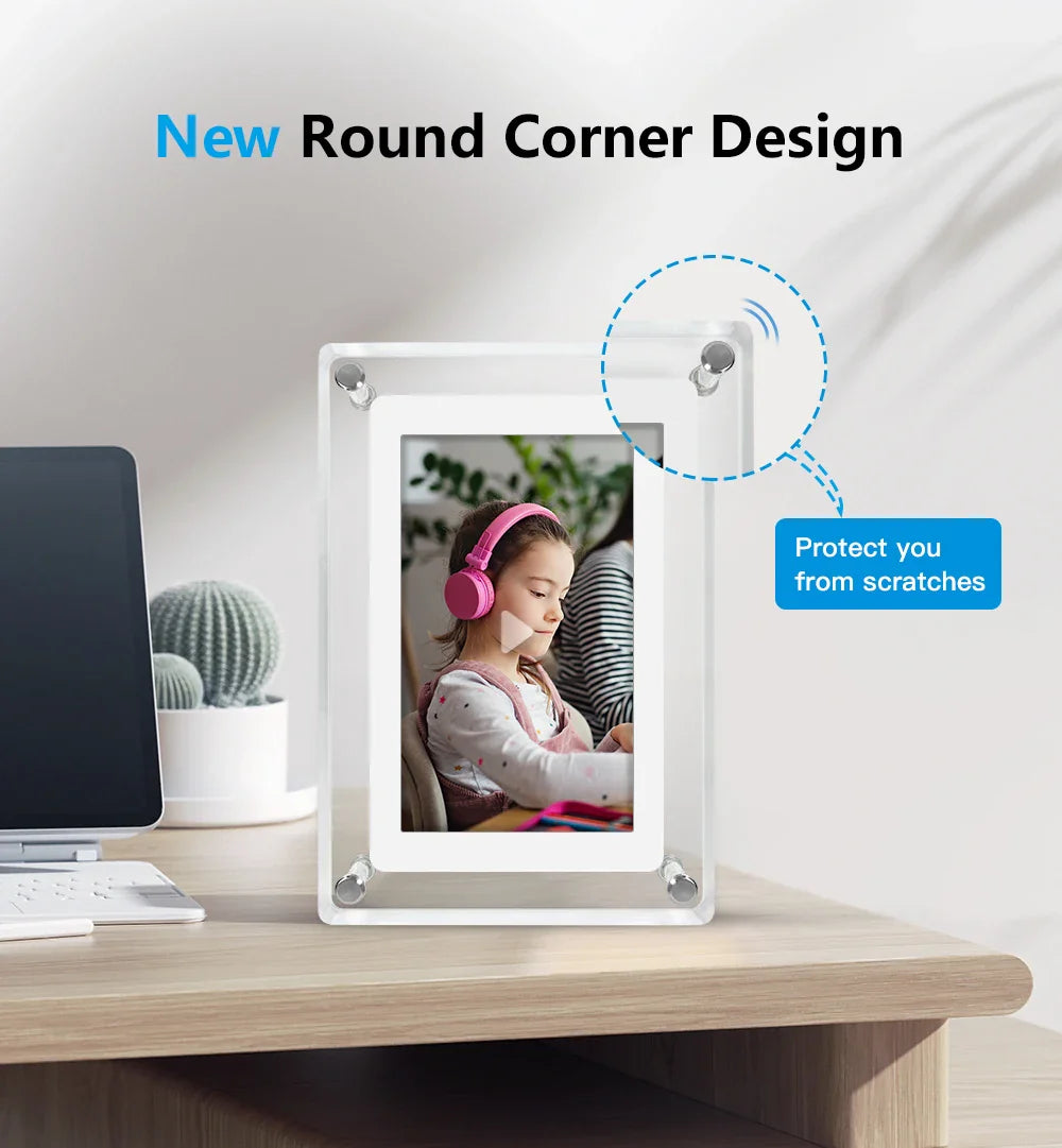 Acrylic Digital Photo Frame, Portable IPS Display with Built-in Battery