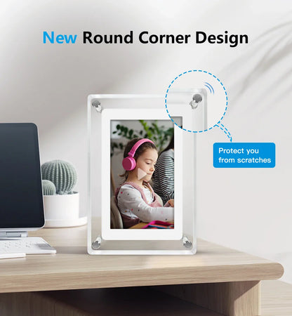 Acrylic Digital Photo Frame, Portable IPS Display with Built-in Battery