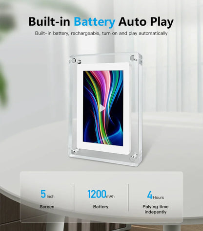 Acrylic Digital Photo Frame, Portable IPS Display with Built-in Battery
