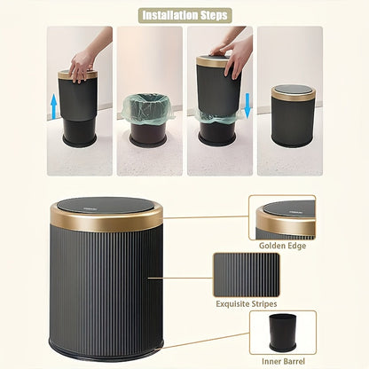 Oval Press-Top Trash Can with Inner Bucket, Slim Bathroom Waste Bin