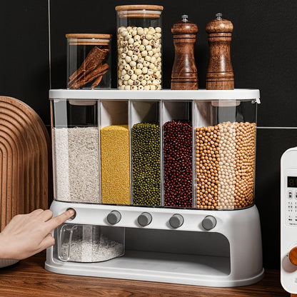Airtight Grain Storage Dispenser, Multi-Compartment Pantry Container with Flip Lid