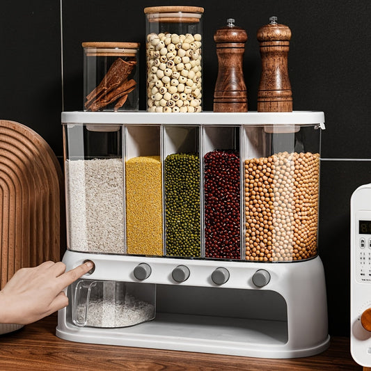 Airtight Grain Storage Dispenser, Multi-Compartment Pantry Container with Flip Lid
