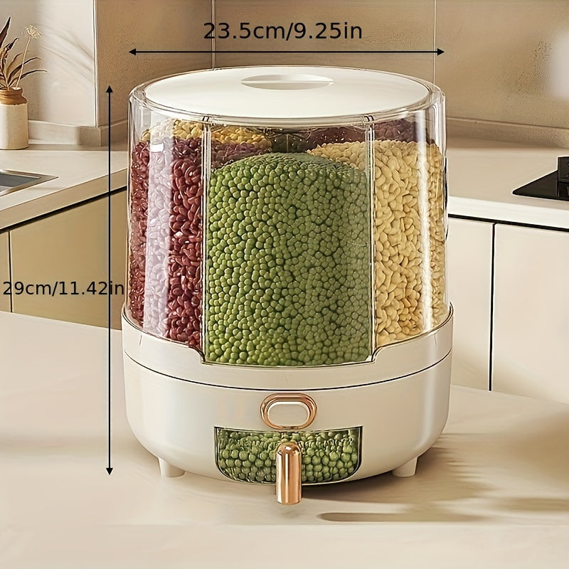 360° Rotating Airtight Cereal Dispenser, Large Grain & Food Storage Container
